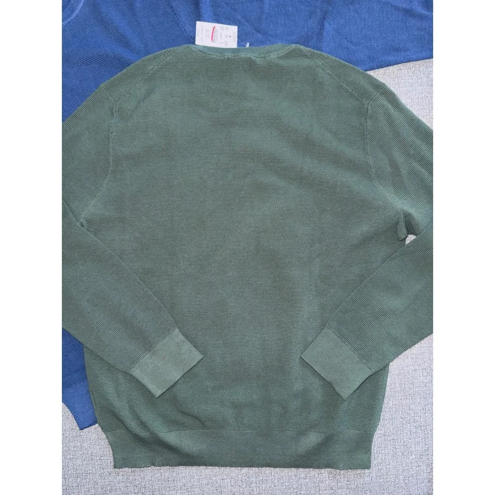 J.Crew Mens 100% Cotton Textured Waffle Knit Crewneck Sweater Lot 2 Blue Green M